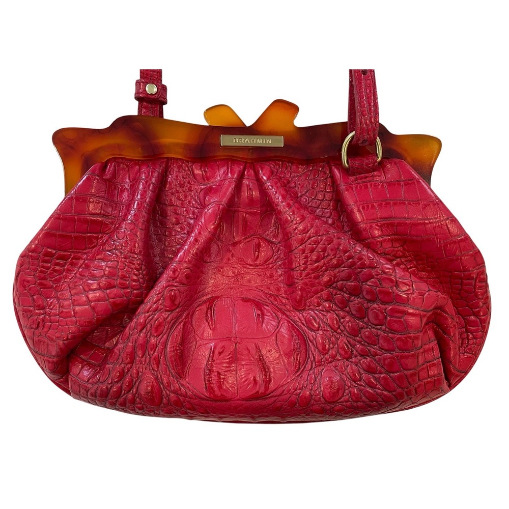 Brahmin Avril Raspberry Melbourne Tortoise Lucite Shoulder Bag Croc Embossed NEW